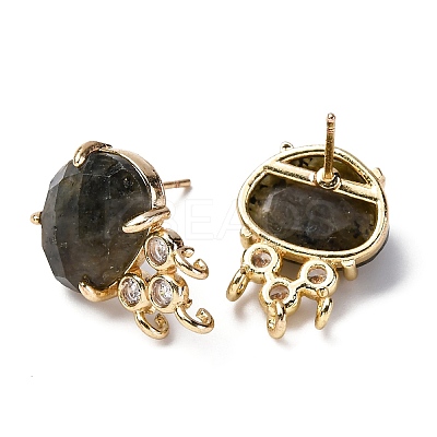 Brass Micro Pave Cubic Zirconia Stud Earring Findings with Natural Labradorite KK-Z096-05G-05-1