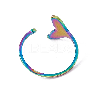 Ion Plating(IP) 201 Stainless Steel Whale Tail Shape Open Cuff Ring for Women RJEW-C045-09M-1