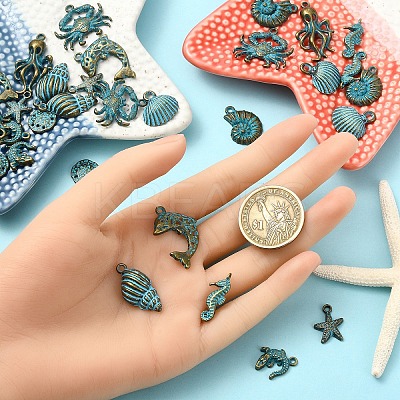 30Pcs 10 Styles Tibetan Style Alloy Pendants FIND-YW0007-08-1