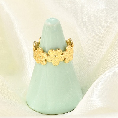 Flower 304 Stainless Stee Open Cuff Rings for Women RJEW-Q006-03D-G-1