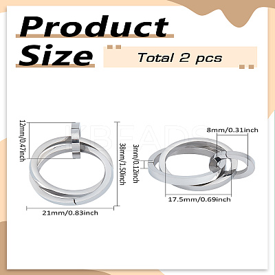 2Pcs 304 Stainless Steel Interlocking Ring Pendants STAS-LP0002-84P-1