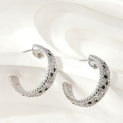 C-Shaped Brass Micro Pave Cubic Zirconia Stud Earrings for Women EJEW-G428-21P-02-1