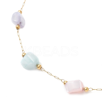 Dyed Nuggets Natural Shell & 304 Stainless Steel Link Chain Anklets AJEW-AN00726-1