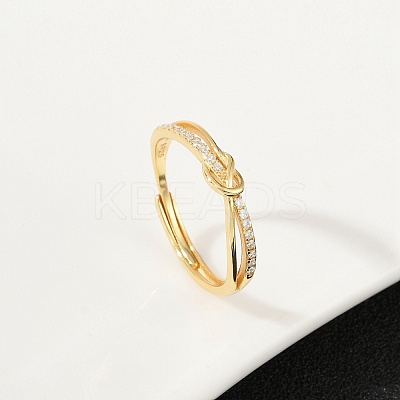 925 Sterling Silver Micro Pave Clear Cubic Zirconia Adjustable Finger Rings for Women RJEW-G351-01G-1