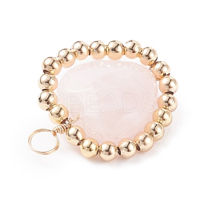 Alloy Faceted Natural Rose Quartz Beads Pendants PALLOY-JF01299-1