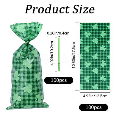 Rectangle Shamrock Clover Print Plastic Cookies Packing Pouches ABAG-WH0038-35B-1