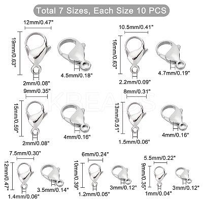 70Pcs 7 Style 304 Stainless Steel Lobster Claw Clasps STAS-PH0001-45-1