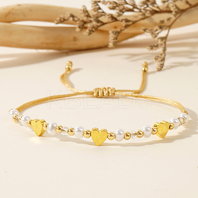3Pcs Cross Adjustable Plastic Imitation Pearl Braided Bead Bracelets for Women OW3783-4-1