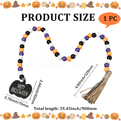 Round Wooden Beaded Halloween Decoration AJEW-WH20019-61-1