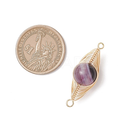 Natural Banded Agate(Dyed & Heated) Horse Eye Links Connector Charms PALLOY-JF04949-1
