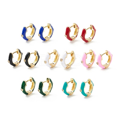 Clear Cubic Zirconia Chunky Hinged Hoop Earrings with Enamel EJEW-P196-20G-08-1