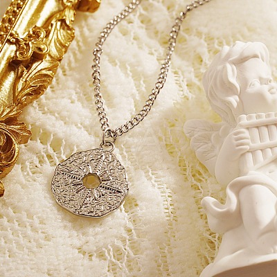 Non-Tarnish 304 Stainless Steel Donut with Star Pendant Necklaces for Women VX1933-2-1