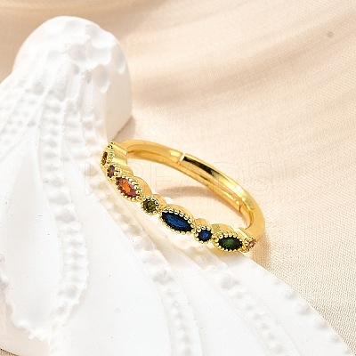 Adjustable Brass Micro Pave Cubic Zirconia Finger Rings for Women RJEW-H247-15G-1