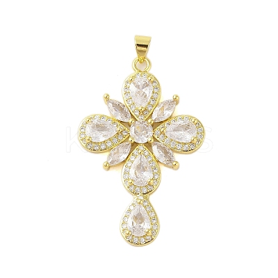 Rack Plating Brass Clear Cubic Zirconia Pendants KK-S380-32G-B-1