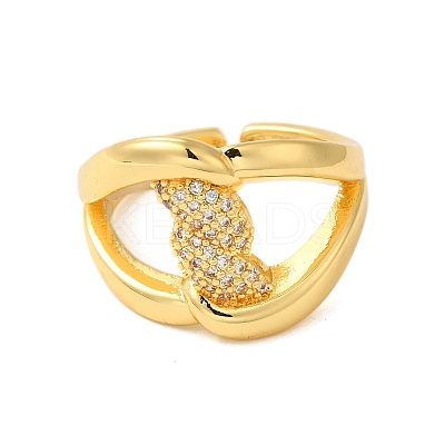Brass Micro Pave Clear Cubic Zirconia Open Cuff Rings for Women RJEW-A048-18G-1