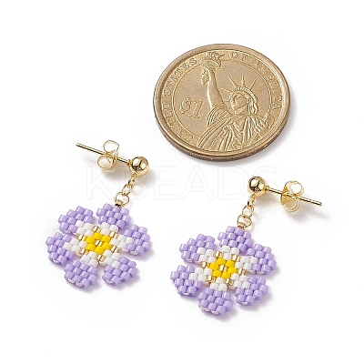 Glass Seed Braided Flower Dangle Stud Earrings EJEW-MZ00015-02-1