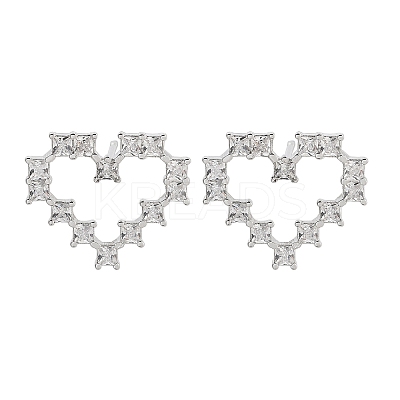 Heart Rack Plating Brass with Clear Cubic Zirconia Stud Earrings for Women EJEW-G409-04P-1