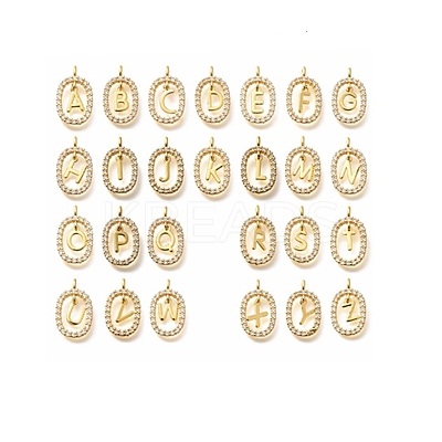 26Pcs Letter A~Z Brass Micro Pave Cubic Zirconia Pendants ZIRC-P123-01G-01-1