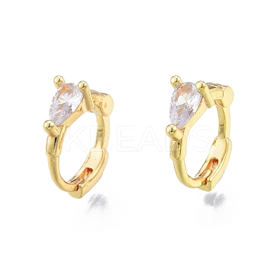 Clear Cubic Zirconia Teardrop Hoop Earrings EJEW-G322-02G-1