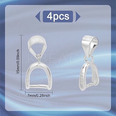 4Pcs Sterling Silver Ice Pick Pinch Bails for Pendant Making STER-PH0001-04-1