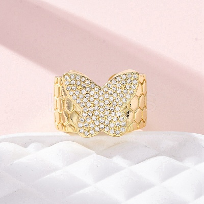 Brass Micro Pave Clear Cubic Zirconia Cuff Rings for Women RJEW-H248-08G-02-1