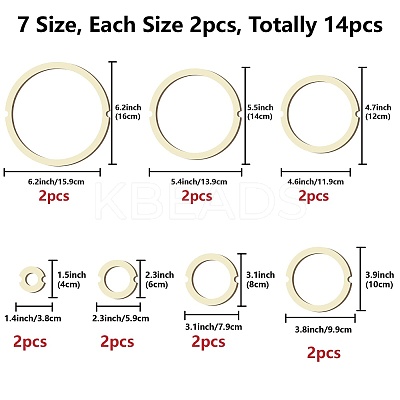 14Pcs 14 Style Wood Hoop Rings Macrame for DIY Craft Making DIY-WH0545-006-1
