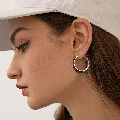 4 Pairs 4 Colors Cellulose Acetate(Resin) Hoop Earrings with Alloy Pins EJEW-AN0004-51-1