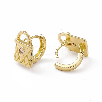 Clear Cubic Zirconia Padlock Hoop Earrings EJEW-M210-19G-1