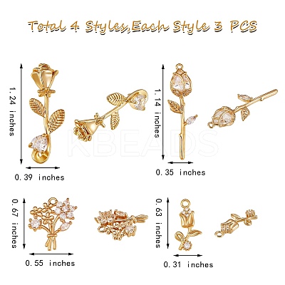 12Pcs 4 Style Brass Micro Pave Cubic Zirconia Pendants ZIRC-SZ0003-54-1