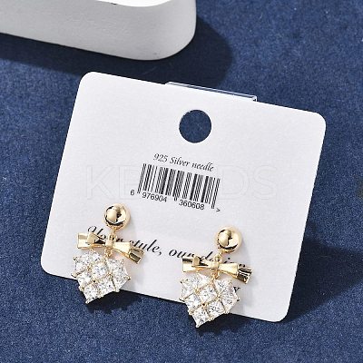 Brass Clear Cubic Zirconia Stud Earrings EJEW-D301-06G-04-1