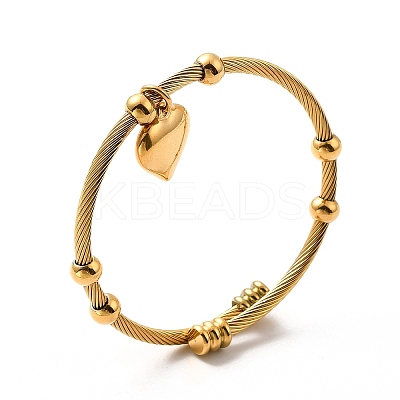 Ion Plating(IP) 304 Stainless Steel Heart Charms Cuff Bangle BJEW-P283-07G-1