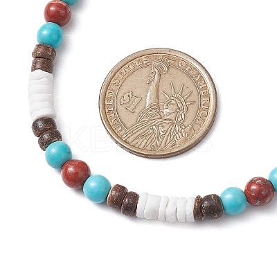 Summer Beach Natural Red Jasper & Synthetic Turquoise & White Shell & Coconut Beaded Necklaces NJEW-JN05012-1