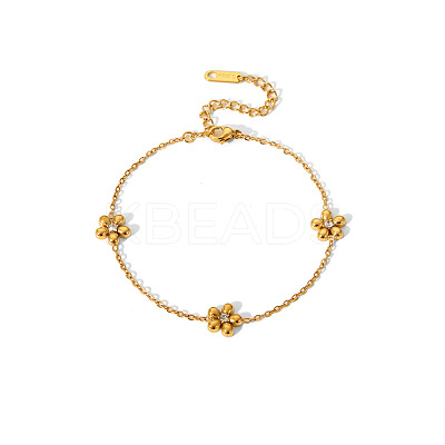 Flower 304 Stainless Steel Rhinestone Link Bracelets & Necklaces Sets for Women VZ7462-1-1