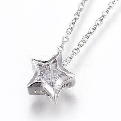 304 Stainless Steel Brass Cubic Zirconia Pendant Necklaces NJEW-O108-13P-1