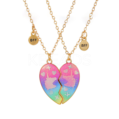 2Pcs Alloy Colorful Enamel Magnetic Unicorn Heart Pendant Friendship Necklaces for Women FS-WGC6FE6-02-1