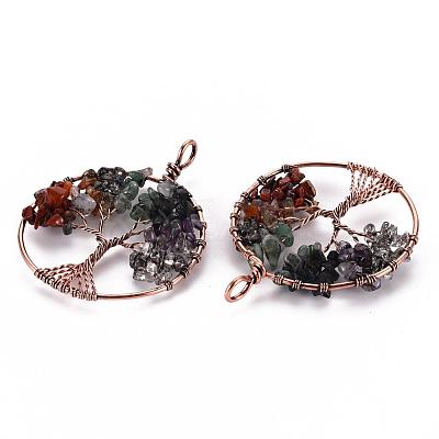 Natural Green Aventurine & Red Aventurine & Quartz Crystal Chips Big Pendants G-S359-186-1