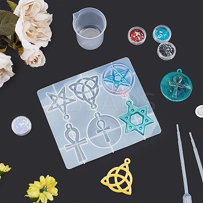 DIY Star of David & Ankh Cross Silicone Pendant Molds DIY-PH0004-94-1
