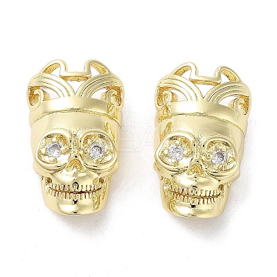 Rack Plating Skull Brass Micro Pave Cubic Zirconia Pendants KK-E102-19G-1
