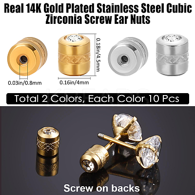 20Pcs 2 Colors 304 Stainless Steel Micro Pave Clear Cubic Zirconia Ear Nuts EJEW-BBC0001-68-1