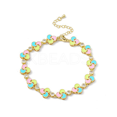 Colorful Enamel Windwill & Cubic Zirconia Link Chain Bracelet BJEW-P288-12G-1