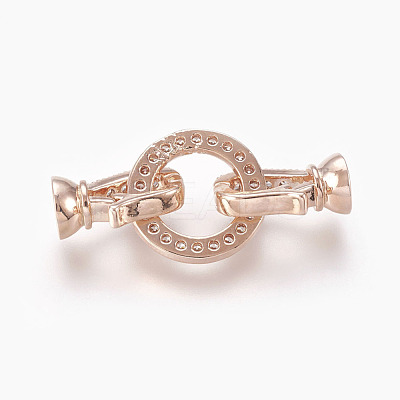 Brass Micro Pave Cubic Zirconia Fold Over Clasps KK-P164-14RG-1