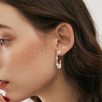 Natural Pearl Ear Studs for Women EJEW-P231-16G-1
