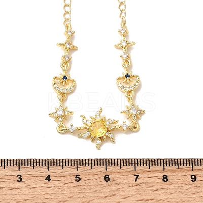 Brass Micro Pave Cubic Zirconia Sun & Moon & Star Pendant Necklaces NJEW-B157-17G-1