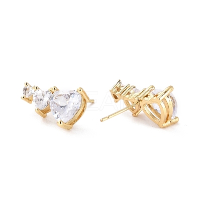 Heart Clear Cubic Zirconia Stud Earrings for Her EJEW-C002-12G-RS-1
