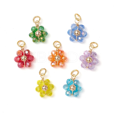 7Pcs 7 Colors Flower Glass Pendants PALLOY-JF03463-1