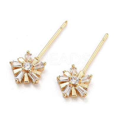 Brass Micro Cubic Zirconia Flower Shape Head Pins KK-Q789-15G-1