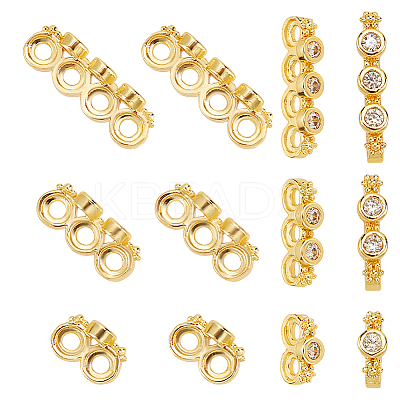 12Pcs 3 Styles Rack Plating Brass Pave Clear Cubic Zirconia Spacer Bars KK-GO0002-11-1
