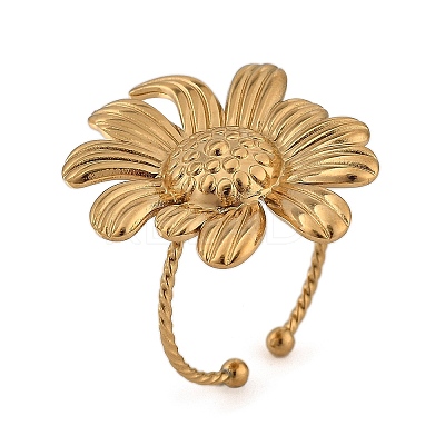 Flower 304 Stainless Steel Open Cuff Ring for Women RJEW-M049-04G-1