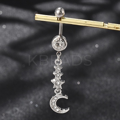 Alloy Crystal Rhinestone Dangle Curved Barbell Belly Rings LS-AJEW-R007-04P-02-1