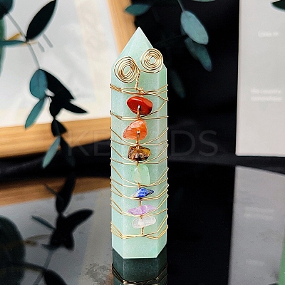 Wire Wrapped Tower Natural Green Aventurine Healing Stone Wands PW-WG61976-01-1